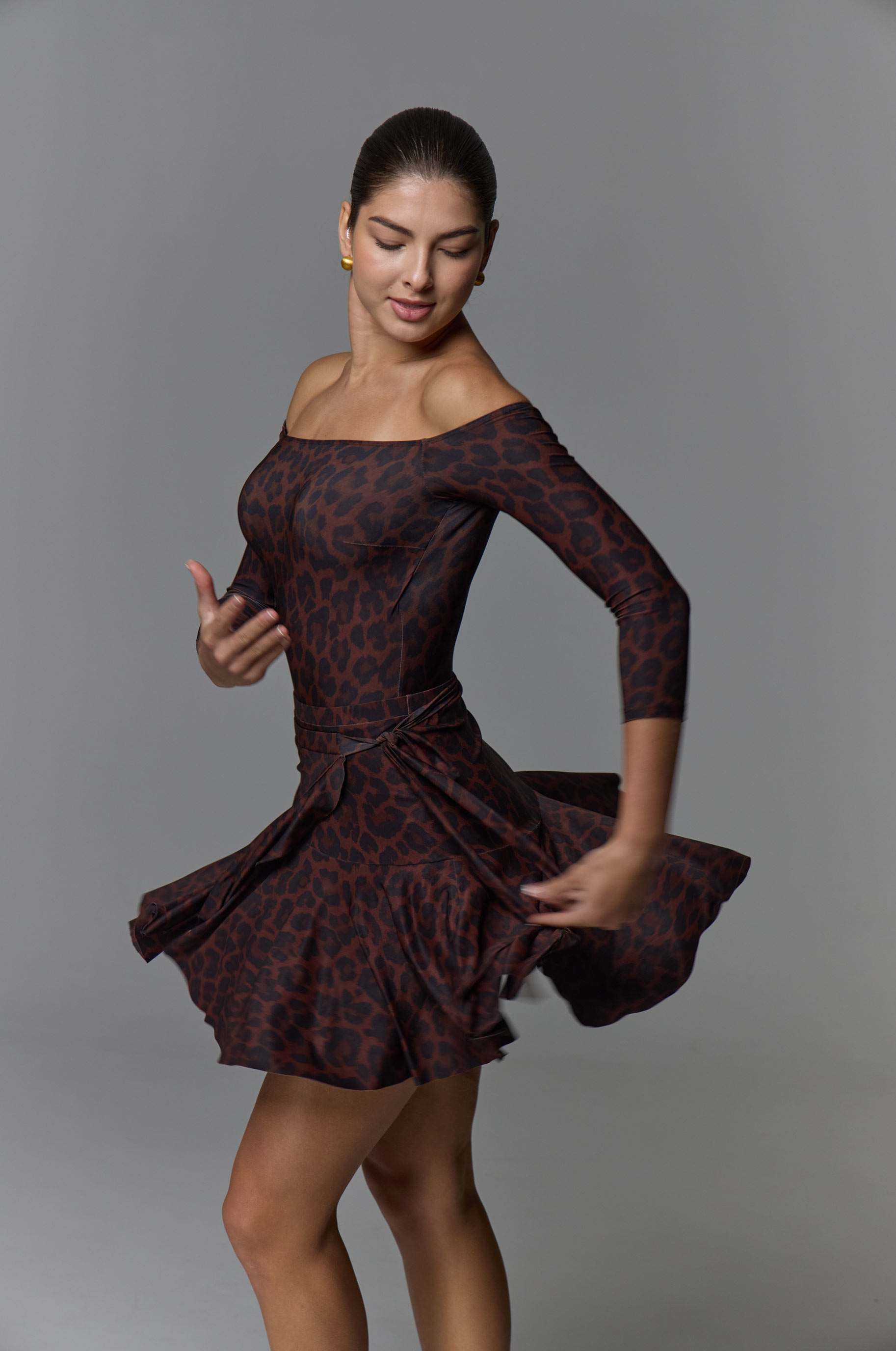 Боди Abrir Leo Brown для бальных танцев, цвет Леопардовый 