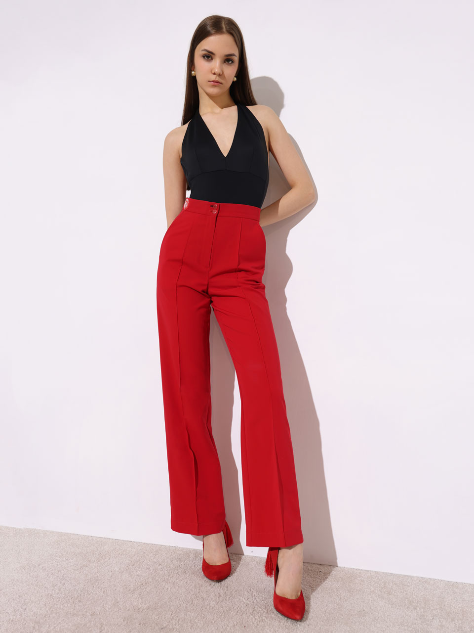 Trousers Straight Rosso
