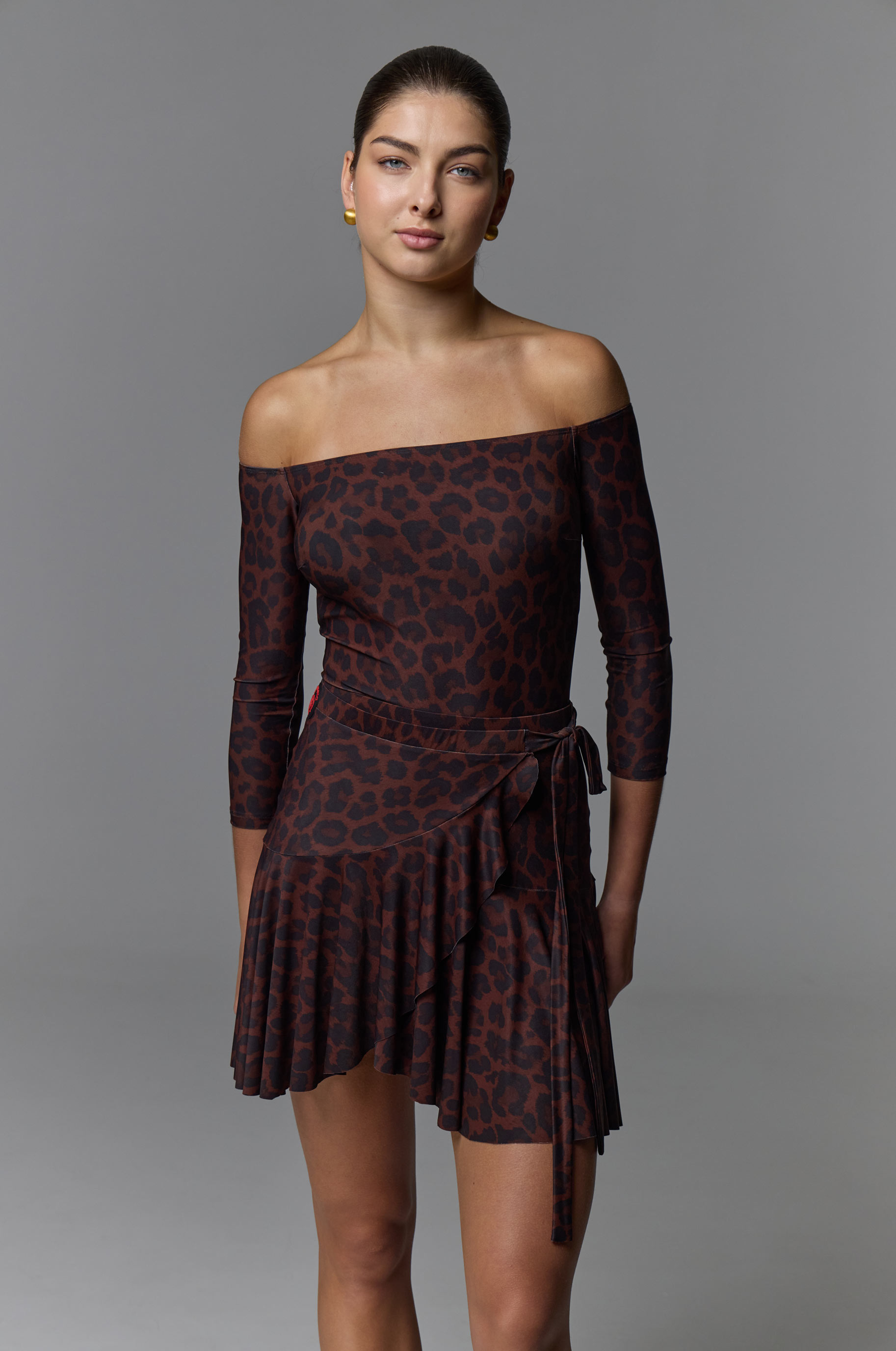 Боди Abrir Leo Brown для бальных танцев, цвет Леопардовый 