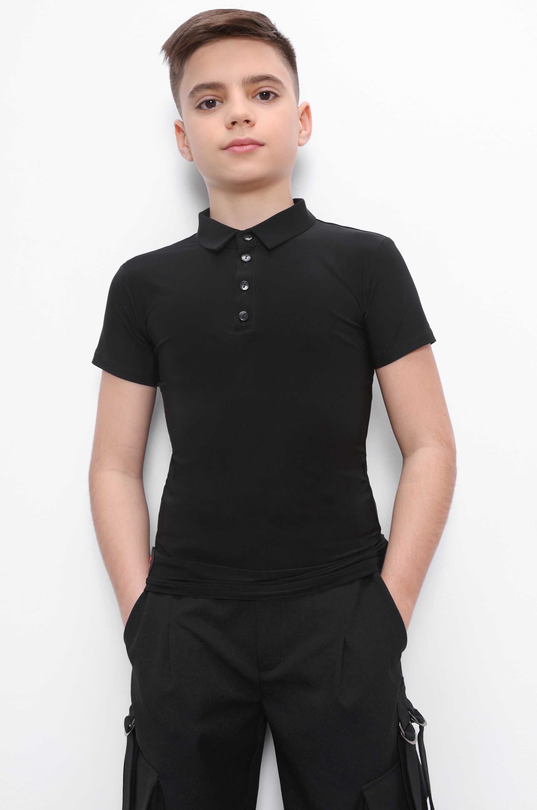Футболка Polo Button kid для бальных танцев, цвет Черный 